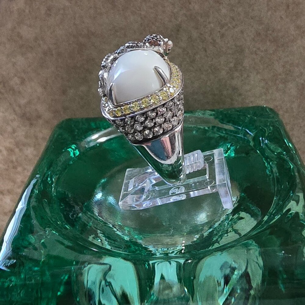 White Onyx Sterling Silver Monkey Ring - image 6